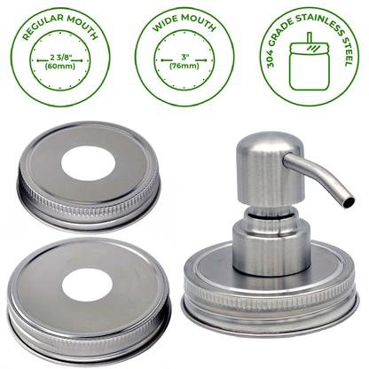 Satin / Brushed Finish Soap Pump Dispensers for Mason Jars