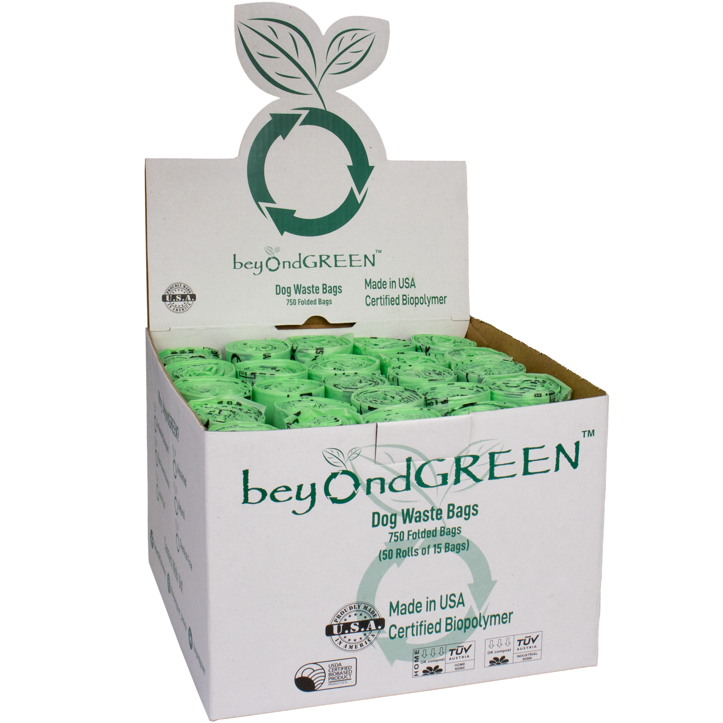 BeyondGREEN Dog Waste Bags - 50 Folded Rolls - 750 Bags