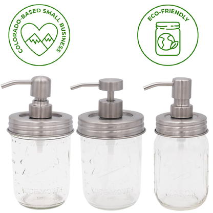 Satin / Brushed Finish Soap Pump Dispensers for Mason Jars