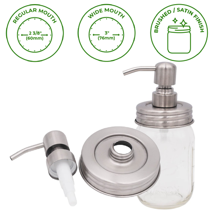 Satin / Brushed Finish Soap Pump Dispensers for Mason Jars