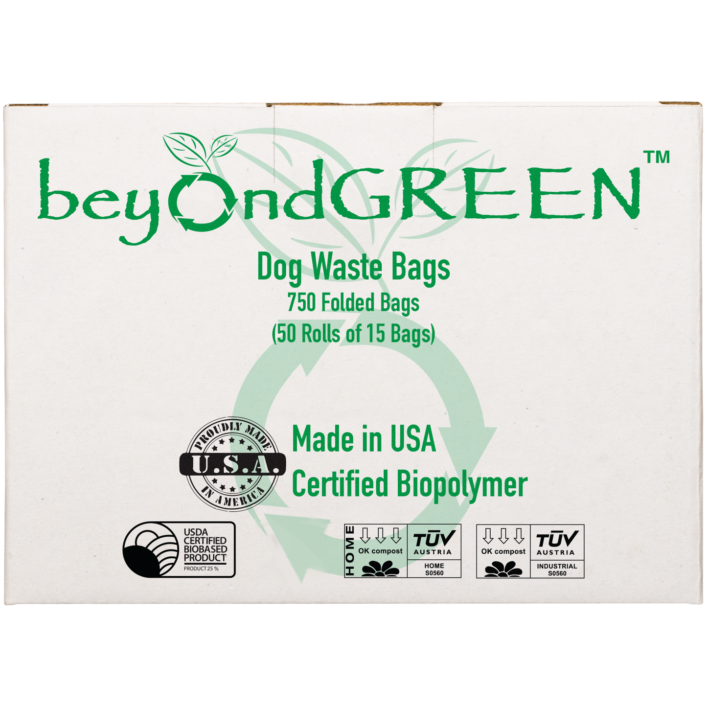 BeyondGREEN Dog Waste Bags - 50 Folded Rolls - 750 Bags