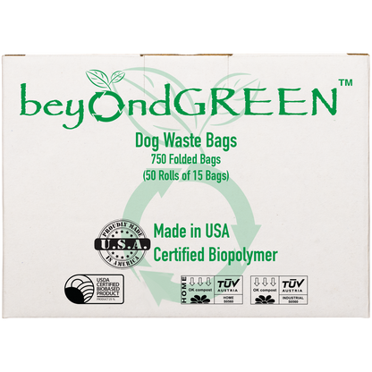 BeyondGREEN Dog Waste Bags - 50 Folded Rolls - 750 Bags